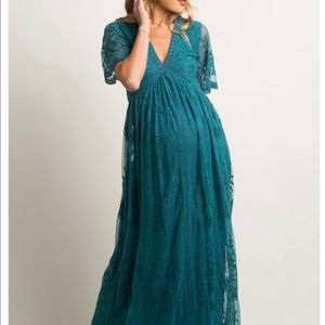 PinkBlush Lace Mesh Overlay Maternity Maxi Dress